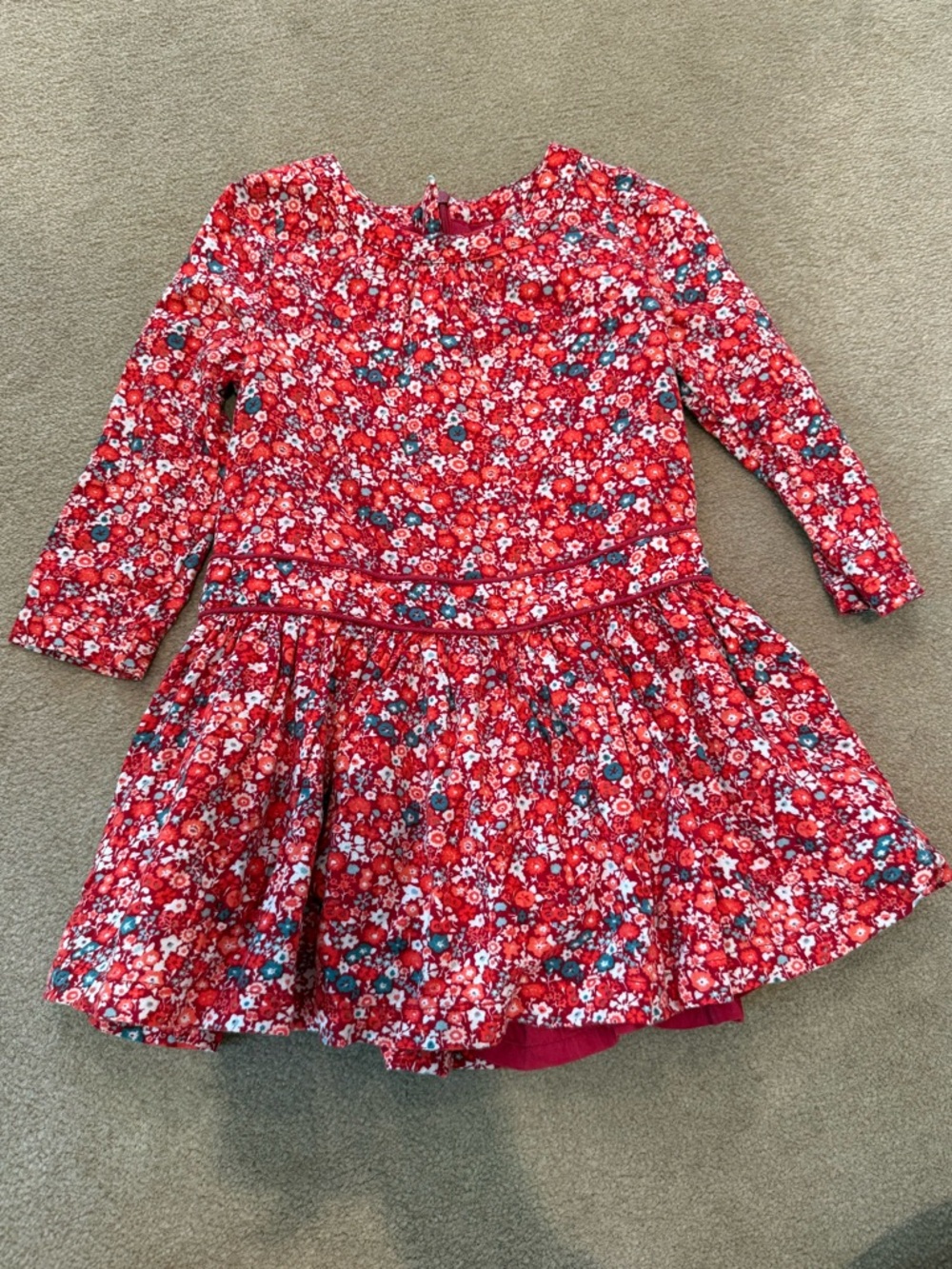 Girls' Red Floral Long-Sleeve Casual Dress